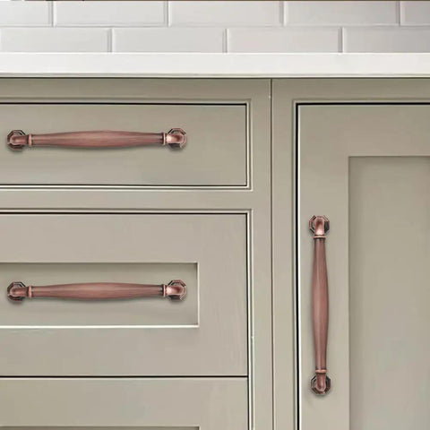Six Inch Center To Center Brushed Antique Copper Cabinet Pulls Heavy Duty Vintage Drawer Handles Solid Metal Cupboard Hardware on cabinets