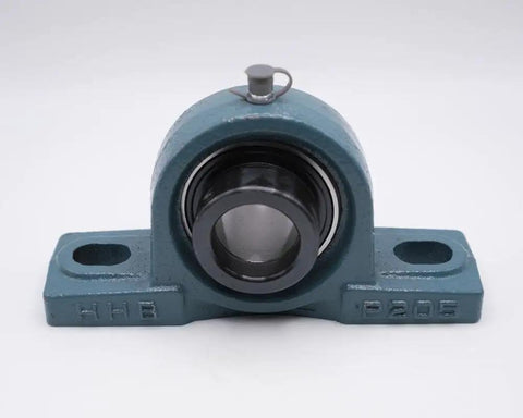 Top Shelf 1 1/4 Inch Pillow Block Ball Bearing Housing With Rock Solid Locking Collar, cast iron material for heavy machinery use.