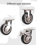 Different types of Heavy Duty 304 Stainless Steel Swivel Caster Wheels Featuring Dual Ball Bearings And Rustproof Thick Bracket Plates.
