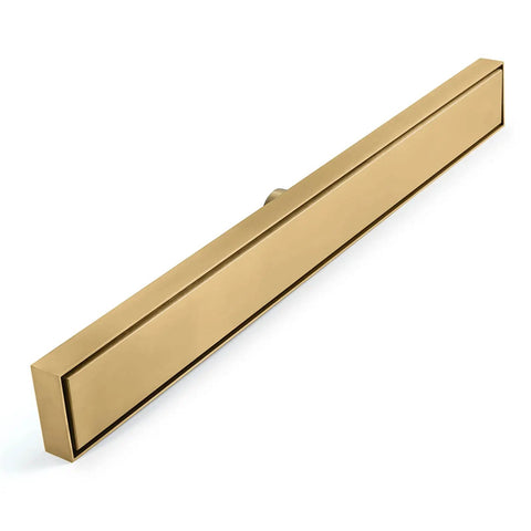 Slick Invisible Linear Shower Drain With Heavy Duty Hair Catcher Top Tier 304 Stainless Steel Bathroom Floor Channel Pure Gold Rectangular Grate in a sleek design.