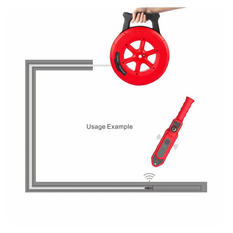 Dead On Stud Finder Wall Scanner With Wireless Pipe And Cable Blockage Detector Waterproof Probe Adjustable Sensitivity For No Guesswork Drywall Projects Today in usage example with red measuring wheel.