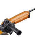 Beefy 1700Watt 125Mm Corded Angle Grinder Featuring Variable Speed Dial And Lockdown AntiVib Handle For Quick Tool Free Abrasive Swaps On Every Heavy Duty Cutting Sanding Workshop Project, close-up view.