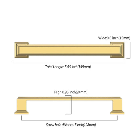 Slick Brushed Brass Cabinet Handles For Kitchen Upgrade Set Of Ten 5 Inch Heavy Duty Metal Pulls With Tough Rust Resistant Coating and Easy Screw Install dimensions and specifications.