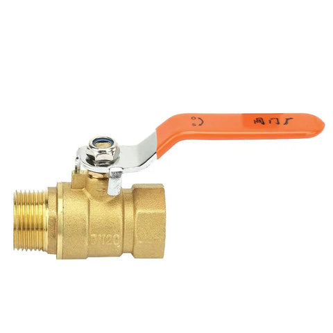 Heavy Duty Pro Level Hard Cast Brass Ball Shut Off Valve For Residential Plumbing And Water Systems close-up with orange handle.