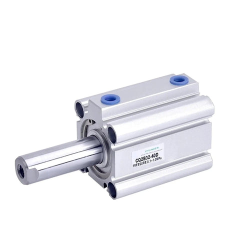 Heavy Duty Air Pneumatic Cylinder Featuring A Rugged Rod End With Female Threading Built For Demanding Shop Floors, silver anodized aluminum.