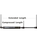 2 Pack Rear Trunk Lift Supports For Chrysler Sebring 1996 1997 gas struts showing extended and compressed lengths.