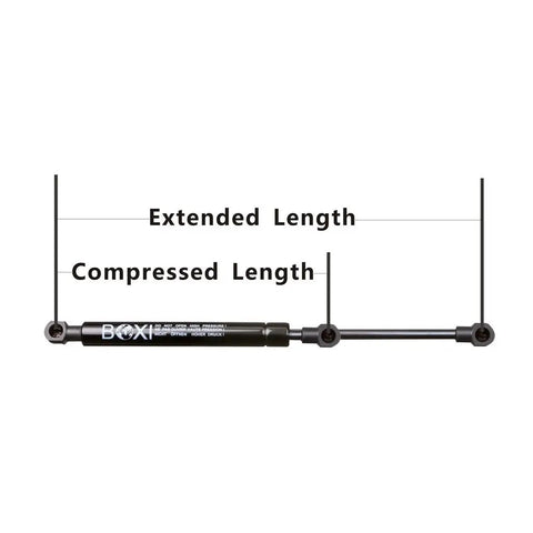2 Pack Rear Trunk Lift Supports For Chrysler Sebring 1996 1997 gas struts showing extended and compressed lengths.
