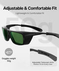 Shop Ready Laser Safety Glasses Featuring Od6 Plus And Od7 Plus Filters, lightweight 50g with adjustable telescopic arms.