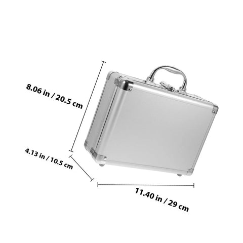 Tough As Nails Lockable Aluminum Alloy Toolbox With Shock Absorbing Foam Insert Portable Hard Storage Case For Crews On The Road Built Different To Keep Your Gear Locked Tight Daily, showing dimensions 11.40 x 8.06 x 4.13 inches.