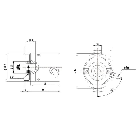 Technical drawing of Photoelectric Rotate Encoder For Industrial Automation 3 Phase Hollow Shaft GTK3808 24V dimensions