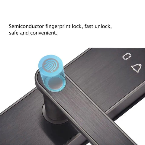 Close-up of Smart Biometric Fingerprint Door Lock With App Control waterproof sensor for keyless entry and convenient unlocking.