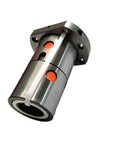 Built Dang Tough C7 Grade 16mm Ball Screw With Double Flange Nut Right Hand Thread 5mm Pitch Smooth Linear Motion Rail For CNC Routers Serious Industrial Mods And Precision Work, close-up view of the nut and flange.