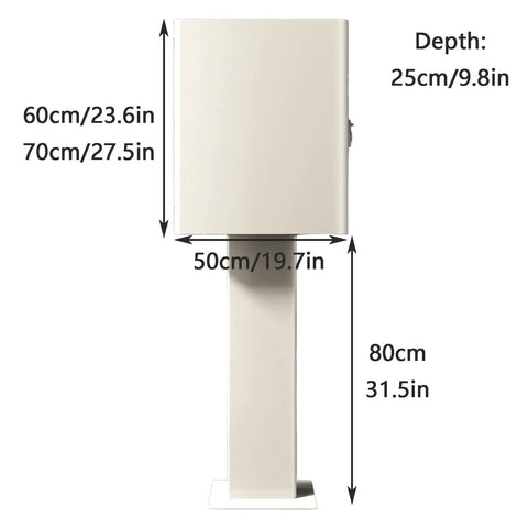 Dimensions of Built Like A Tank Wall Mounted EV Charger Case: 60cm, 70cm height and 25cm depth for outdoor use.