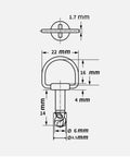 Diagram of D Ring Quick Release Fairing Fasteners For Motorcycles And Bikes 14mm Universal Fit Quarter Turn Bolts Set dimensions.