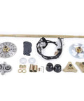 DIY Go Kart Rear Axle Kit With Brake Assembly And Pillow Blocks 740mm Complete Axle Set displayed with components.