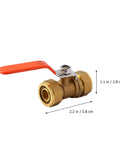 Top Shelf Heavy Duty Brass Ball Valve For Plumbing And Garden Hose Shut Off with orange handle, dimensions 2.2 x 1.1 inches.