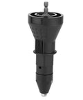 Close-up of Rivet Nut Gun Adapter Kit with Manual Handle for drill assisted pulling and screwing applications, black metal and plastic.