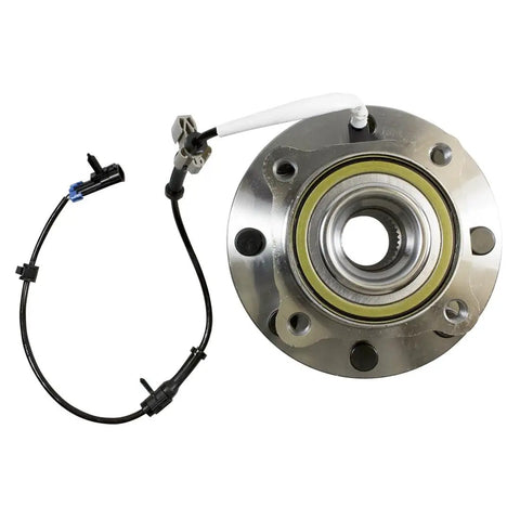 Bulletproof Front Wheel Bearing And Hub Assembly Set Straight Up Heavy Duty Build For Chevy Silverado Gmc Sierra 3500 And Hummer H2 2003 2004 2005 2006 2007 showing top view of hub assembly with wiring.