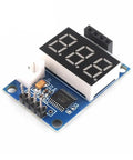 Two Pack HC SR04 Ultrasonic Sensor Module With Onboard STM8S103 Microcontroller 5V Distance Meter With Digital Readout 3 To 400 Cm Range Compact 24.2x35.1mm Great For DIY Robots And Proximity Sensing, showing digital readout and connectors.