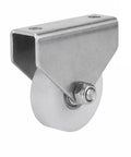 Built Tough Double Hole Bracket Pulley With Nylon Wheel Track Rolling On Precision Bearing Axle For Hassle Free Mounting And Silky Smooth Tracking On Shop Floor Or Custom Automation Build 38mm Flat close-up of heavy-duty metal bracket with nylon wheel
