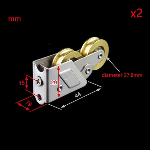 Heavy Duty Stainless Steel Sliding Door Track Rollers Paired With Twin Wheel Pulleys dimensions 44x29mm for smooth sliding.