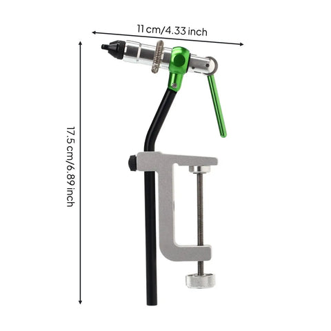 Workhorse Clamp On Fly Tying Vise With Rotating Head And Hardened Steel Hook Holder Heavy Duty Bench Tool For Anglers Metal Construction Adjustable Stop And Secure Grip, 17.5cm clamp-on vise