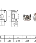 Diagram and parts of Two Sets Square Hole Cage Nuts With Mounting Screws And Washers, Nickel Plated Iron, Server Rack Cabinets