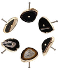Premium Natural Agate Stone Drawer Pulls With Gold Plated Edge Kick Up Your Home Decor Straight Up Gorgeous Hardware for Dressers and Cabinets Super Easy Install, set of six unique knobs.