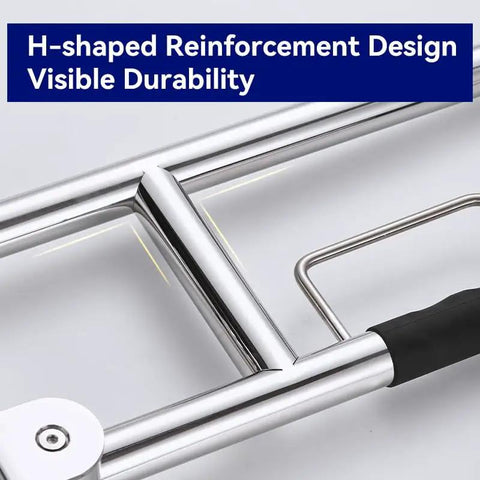 H-shaped reinforcement of Solid 23.6 Inch Flip Up Toilet Grab Bar With Hella Secure Soft Silicone Anti Slip Grip And Built In Roll Holder Rock Solid 304 Stainless Steel.