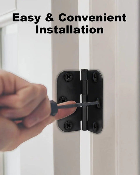 Installing Matte Black Interior Door Hinges 3.5 Inch 3 Pack Heavy Duty Steel with a screwdriver for easy use.