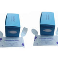 Secure Your Peepers With Confidence Using 100 Pairs Of Disposable Laser Eye Shields, packaging and eye shield pairs on display.