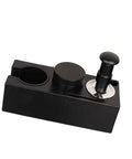 Adjustable Espresso Tamper Base With Dead Simple Leveling And Smart Compartment Storage For 58Mm 53Mm 51Mm Portafilters, black material, compact design.