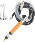 Right Angle Pneumatic Grinder Pen With 90 Degree Air Die Grinding Tool, orange handle, hoses and wrenches for metal shaping.