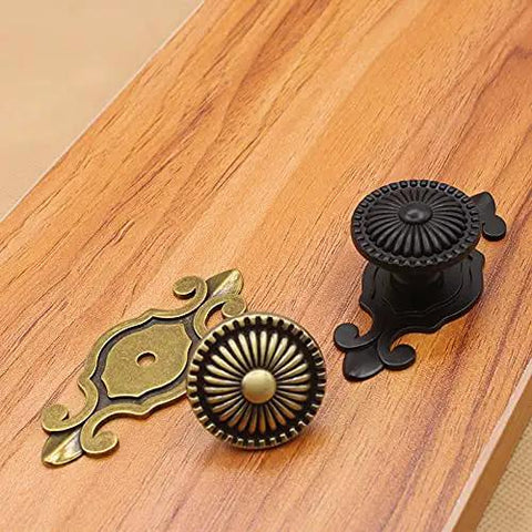 Top Notch Black Antique Mushroom Dresser Knobs With Decorative Zinc Backplates - 12 Pack Slick Vintage Retro Cabinet Pulls For Classic Home Decor Setup on wood.