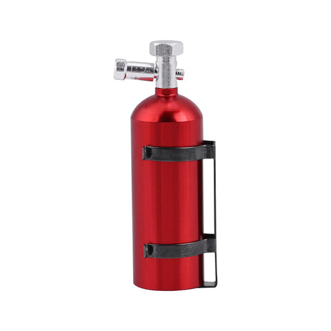 Mini Metal Fire Extinguisher For RC Crawlers Red 2 05 Inch Heavy Duty Solid Scale Detail side view with black bracket.