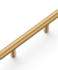 10 Pack 3-Inch Center Cabinet Handles with Brushed Brass Finish, Modern Bar Pulls for Kitchen and Bath Hardware, Sleek Drawer Pulls for Dressers and Doors, Perfect Fit for Remodels and Instant Glow Up, close-up angle.