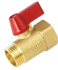 Solid Brass 1/2 Inch Full Port Ball Valve For No Sweat Water Control And Heavy Duty Plumbing Or Garden Hose Lines With Rust Proof Build and Smooth Ergonomic Red Handle Operation from side view.