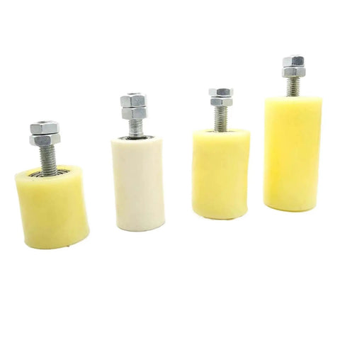 Hella Durable Nylon Positioning Pulleys Smooth Glide Guide Rollers Built Tough Threaded Stem Design, set of four yellow rollers.