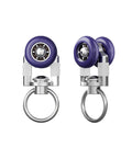 Heavy Duty Silent Curtain Track Gliders 20 Piece Pack Rock Solid Metal Pulleys Zero Drag Glide Hooks That Roll Smooth For Double Aluminum Rails Ceiling Or Windows, close-up of purple roller hooks.