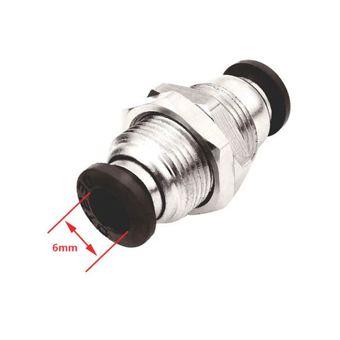 Push To Connect Pneumatic Bulkhead Union Fitting 6mm OD To 6mm OD For Air And Water showing 6mm size indicator