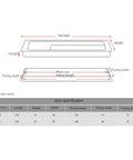 Dimensions diagram for Hidden Door Handles In Black Gold Silver Gray For Interior Doors Wardrobes And Kitchen Cabinets Modern Zinc Alloy.