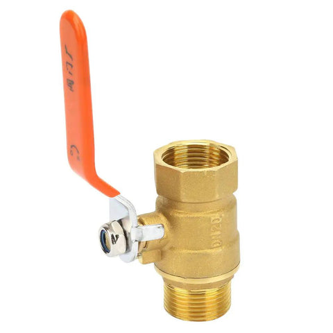 Built Like A Tank 3/4 Inch Brass Ball Valve Plumbing Shut Off High Flow Water Line Fitting Corrosion Resistant Heavy Duty Pipe Connector For Reliable Home Use, with orange handle and brass body.
