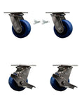 Heavy Duty 316 Stainless Steel Caster Set Featuring Four Inch Solid Polyurethane Wheels And Full Bolt On Plates with locks.