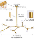 Gold 9 Light Sputnik Chandelier Modern Metal Ceiling Hanging Light Adjustable Pendant Fixture dimensions diagram.
