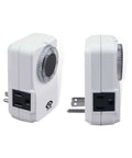 2 Pack Indoor 24 Hour Daily Repeat Timer With Two Grounded Outlets And No Sweat Plug And Play Setting For Home Lighting Small Appliances Holiday Decor Plus Laid Back Daily Automation Featuring A Solid 15 Amp Ul Rated Build, showing side and front views.