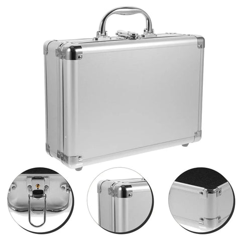 Tough As Nails Aluminum Storage Case With Secure Snap Latch And Plush Foam Padding For Guarding Cameras Cosmetic Kits And Power Tools On Weekend Getaways While Rolling Out, silver aluminum case with handle.