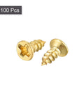 Top Shelf Brass Wood Screws M2x5mm 100 Pack Phillips Flat Head Self Tapping, showing a close-up of two rust resistant screws.