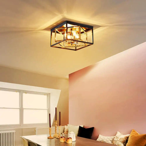 Modern Flush Mount Ceiling Light With E12 Base Three Lights Close To Ceiling Design Matte Black Exterior And Glossy Gold Inner Finish