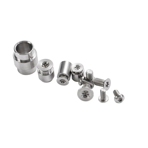 Premium Upgrade 26 Piece TC4 Titanium Hardware Kit Featuring Corrosion Resistant Fasteners And Sleek Black Screws For Customizing Gear And Knives Built Tough With Sick Durability And Zero Dings: assortment of titanium screws and fasteners.