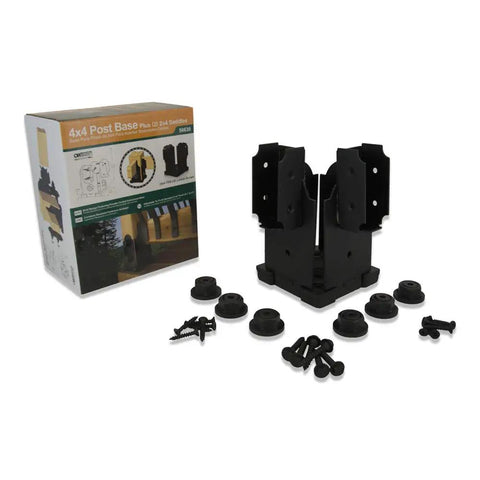 4x4 Post Base With Twin Rail Saddle Black Galvanized Steel Post Anchor For Deck Pergola Pavilion And Fence Tough As Nails Built To Last With Corrosion Resistant Powder Coated Finish Includes Hardware Kit 1 Pack